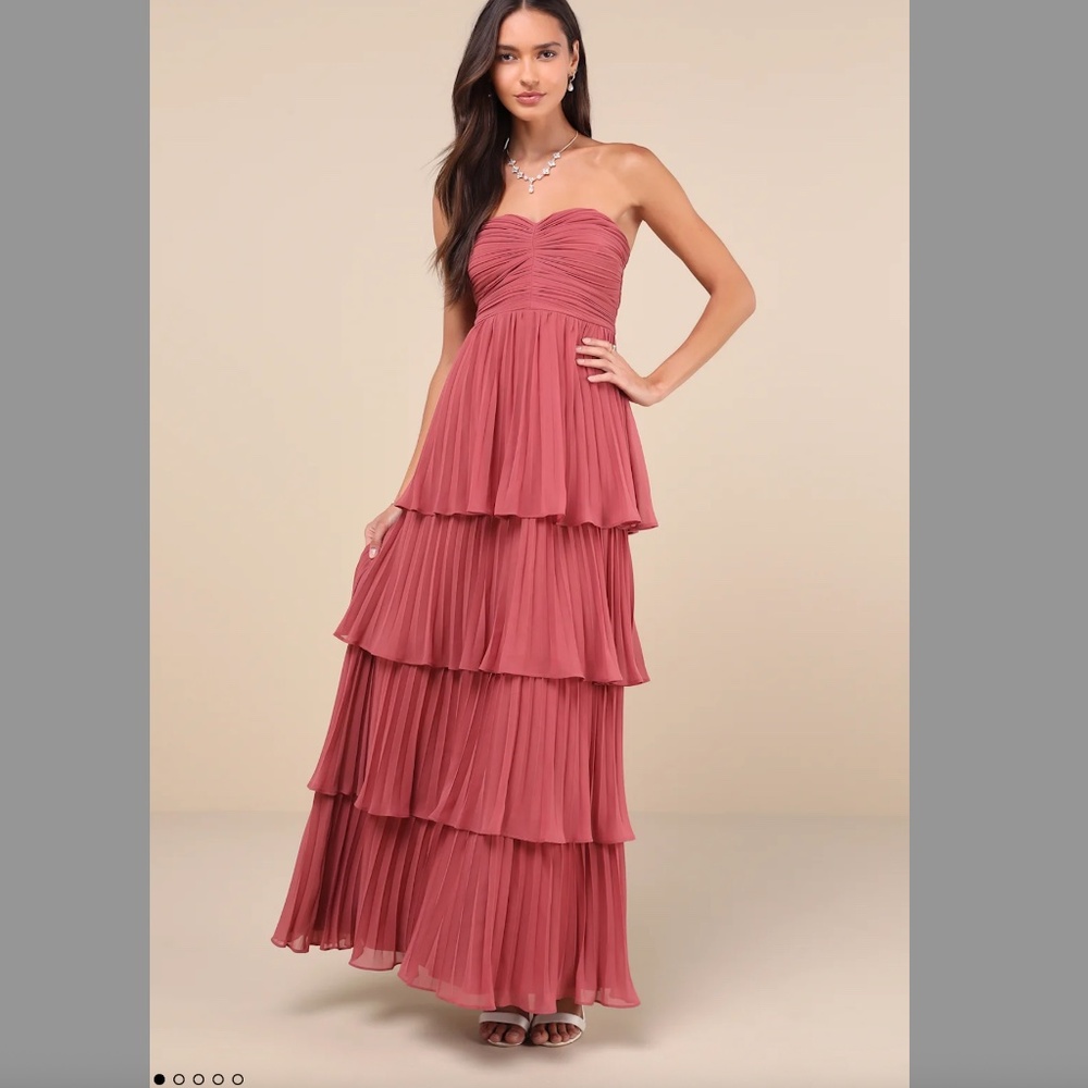 Lulus Strapless Tiered Maxi Dress – Rusty Rose – Size M
